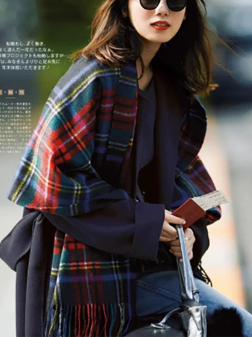 レディース 100%ウールチェックスカーフ 2ウェイ保温 マフラー/パーカー两用
