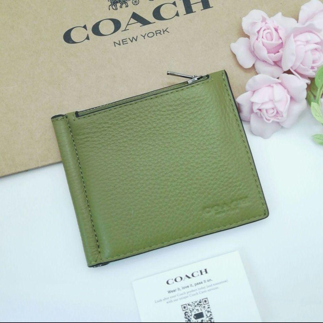 商品　COACH　マネークリップ　折り財布　正規品　カラー　オリーブグリーン