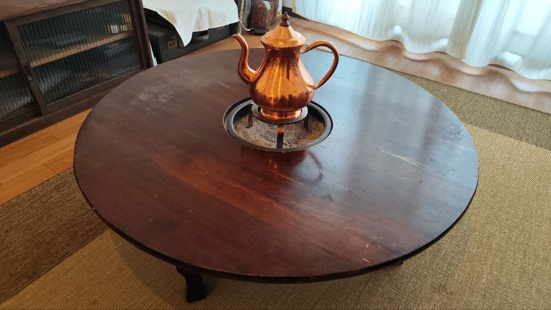 ちゃぶ台　丸　テーブル　火鉢穴　囲炉裏　折りたたみテーブル　アンティーク