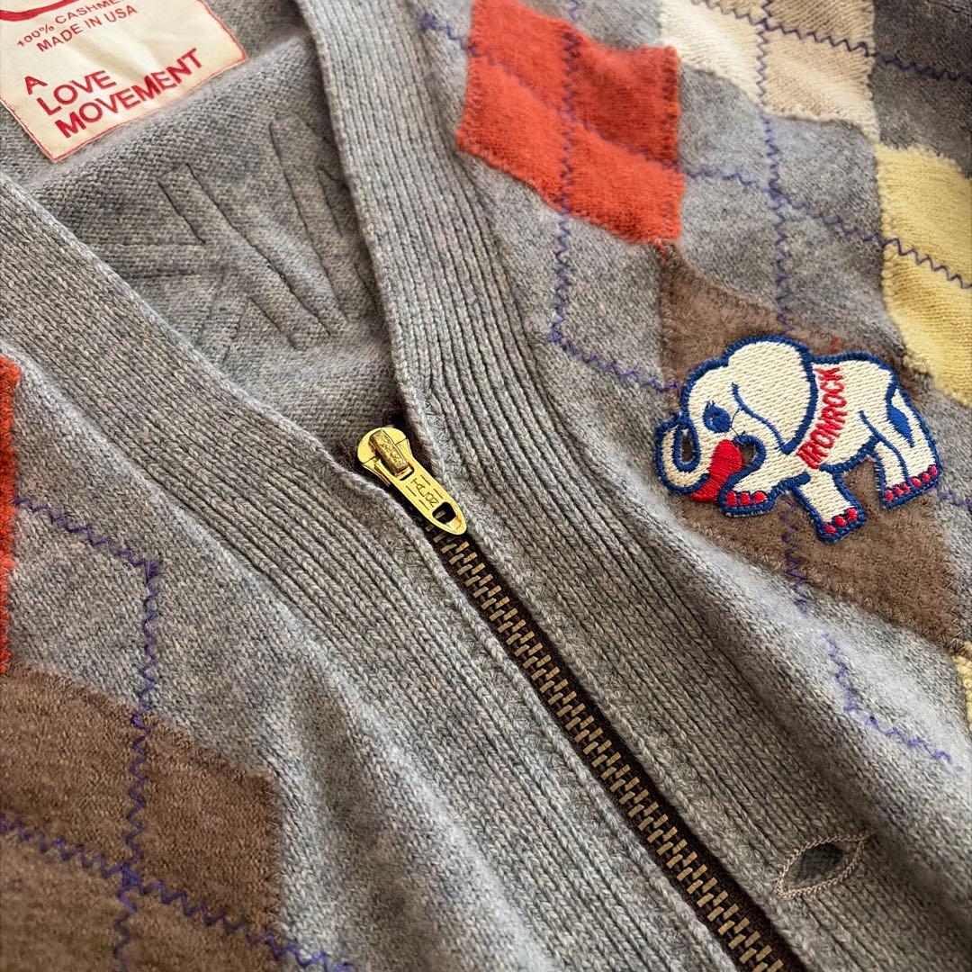 古着 ALM 100%カシミヤ アーガイル カーディガン M